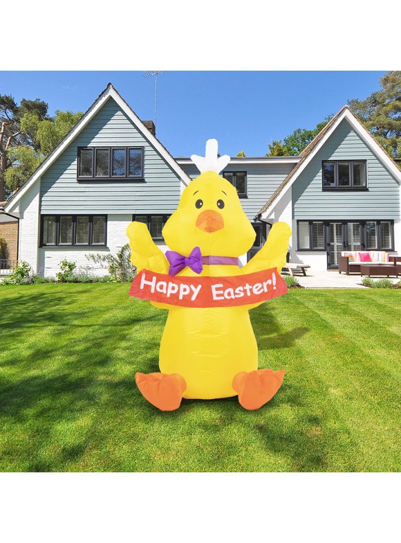 Inflatable Outdoor Chick, Easter Inflatable Yard Decorative Gap, Built-in LED Lights for Party/Yard/Garden