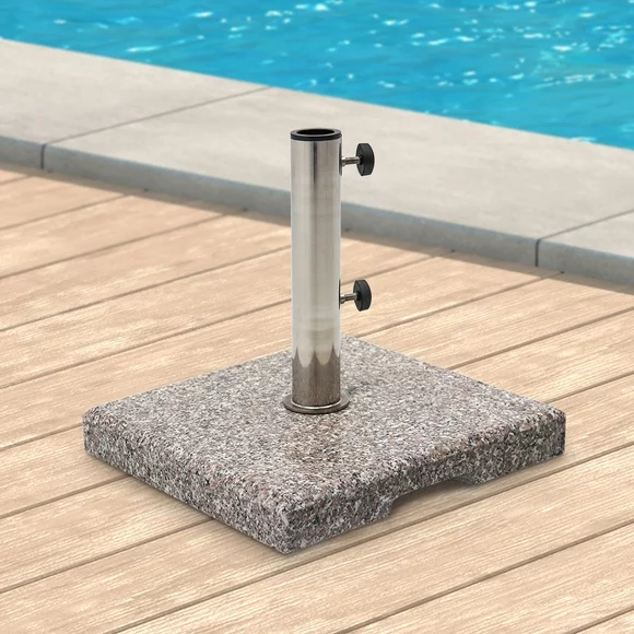 Abble 42 lbs Gray Square Granite and Stainless Steel Patio Umbrella Base