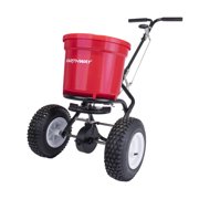 Earthway Even Spread 2150 Commercial 50 Lb Broadcast Fertilizer Spreader. Red, Heavy-Duty Walk-Behind Push Garden Seeder with Adjustable Drop Rate and Driving Handle. Large 13 in Pneumatic Stud Tires.