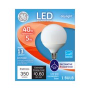 GE LED 4.5-Watt (40W Equivalent) Daylight Color, G16.5 Frosted Decorative Globe Light Bulb, E12 Small Base, 13-Year Life, 1pk