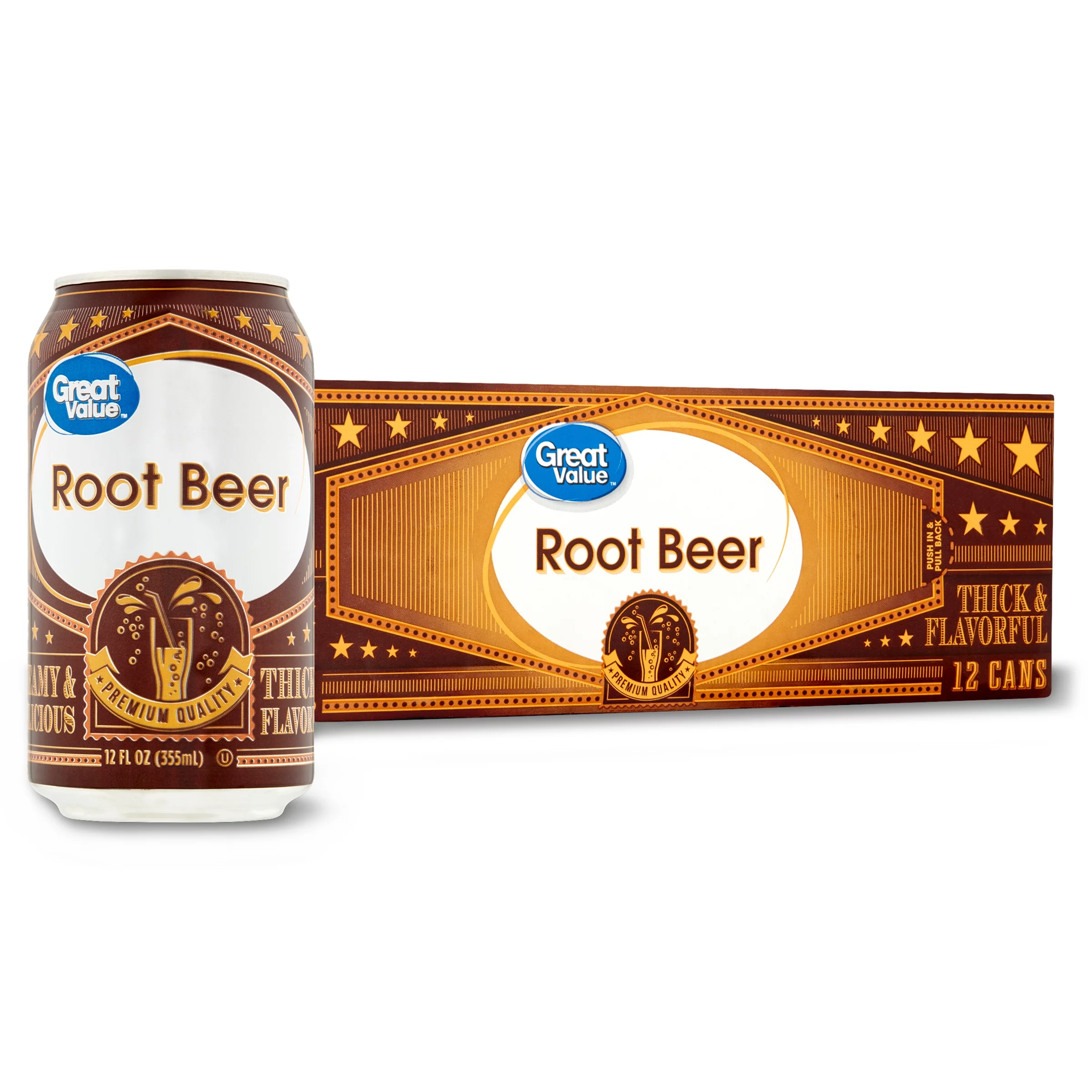 Great Value Root Beer Soda Pop, 12 fl oz, 12 Pack Cans