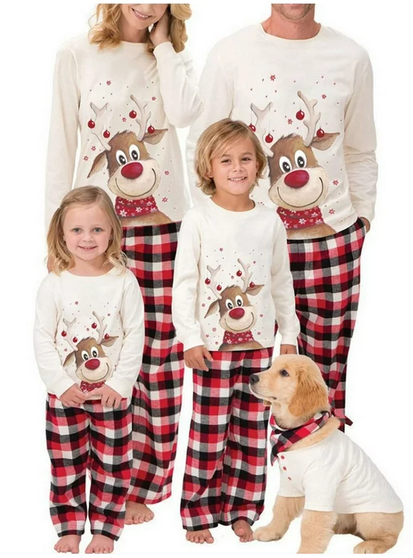 Calsunbaby Christmas Family Matching Jammies Pjs Sets Holiday Xmas Sleepwear Pajamas Set Dog scarf-Onesize
