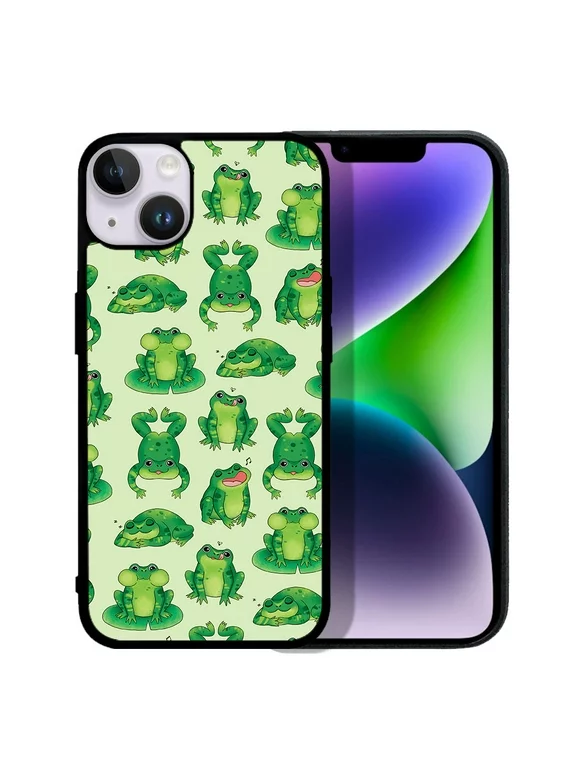 FINCIBO Soft Rubber Protector Cover Case for Apple iPhone 14 Max 6.7" 2022, Green Frog Funny Playful Postures