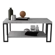 Gymax Coffee Table Metal Frame Accent Cocktail Table w/ Storage Shelf Cement Color