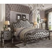 Acme Furniture 26840Q Versailles II Silver PU Antique Platinum Queen Bed Set 3Pc