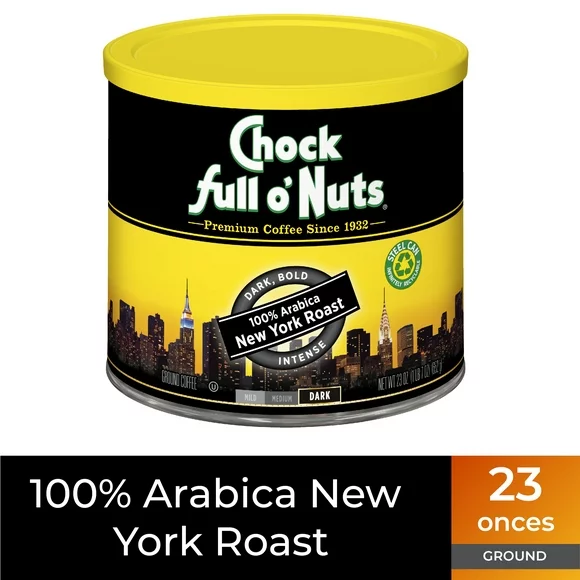 Chock Full oNuts 100% Arabica New York Roast Ground Coffee, Dark Roast, 23 Oz. Can