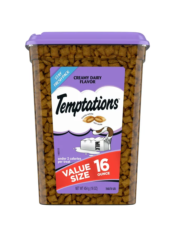 TEMPTATIONS Classic Crunchy and Soft Cat Treats Creamy Dairy Flavor, 16 oz. Tub