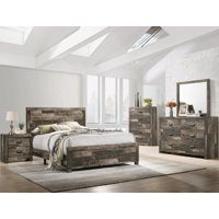 King Size Rustic Wooden Brown 4 Piece Bedroom Set