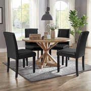 Walnew Set of 4 Urban Style PU Leather Dining Chairs with Wood Legs, Black
