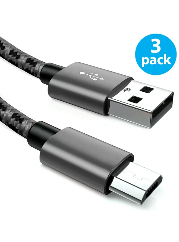Micro USB Cable, 3-Pack 3FT Nylon Braided High-Speed Micro USB Charging and Sync Cables Android Charger Cord Compatible with Samsung Galaxy S7 Edge/S6/S5/S4, Note 5/4/3, LG, Tablet and More (Gray)