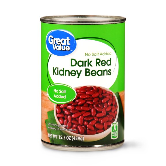 Great Value Dark Red Kidney Beans, No Salt Added, 15.5 oz