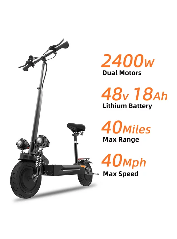 JUEXING Electric Scooter for Adults, 40 Miles Long Range, Dual Motors 2400W, E Scooter with Seat