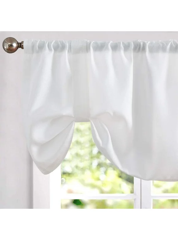 CURTAINKING Tie Up Valance for Kitchen Linen Textured Cafe Curtains for Living Room Bedroom Bathroom 20 inch 1 Panel Rod Pocket White