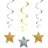 Gold and Silver Star Hanging Decorations, 26in, 3ct