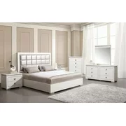 4pc Modern White High Gloss Pearl PU Queen Size Bed Bedroom Furniture Set