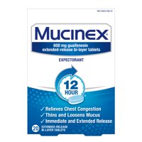 Mucinex 12 hour Chest Congestion Medicine, Chest Congestion Relief, Expectorant, Lasts 12 hours, Powerful Symptom Relief, Extended-Release Bi-layer tablets, 20 count