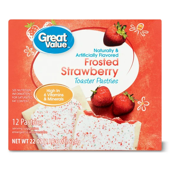 Great Value Frosted Toaster Pastries, Strawberry, 22 oz, 12 Count