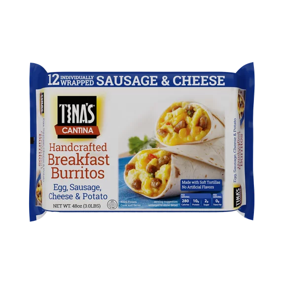 Tina's Cantina Sausage, Egg & Cheese Breakfast Burritos 12 Count