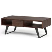 Brooklyn + Max Fulton Solid Acacia Wood and Metal 48 inch Wide Rectangle Modern Industrial Coffee Table in Distressed Charcoal Brown