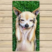 YKCG Funny Animals Cute Chihuahua Dog Paw on Head Hand Towel Beach Towels Bath Shower Towel Bath Wrap For Home Outdoor Travel Use 30x56 inches