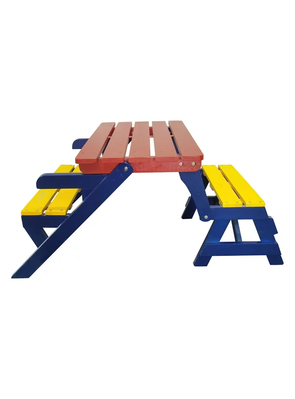 YOFE Multi-functional Kids Picnic Table Set Picnic Bench, Wood Kids Table and Chairs for Boy Girl, Toddler Kid Bench Table for Birthday Gift, Colorful Outdoor Table (2 Seats), D4140