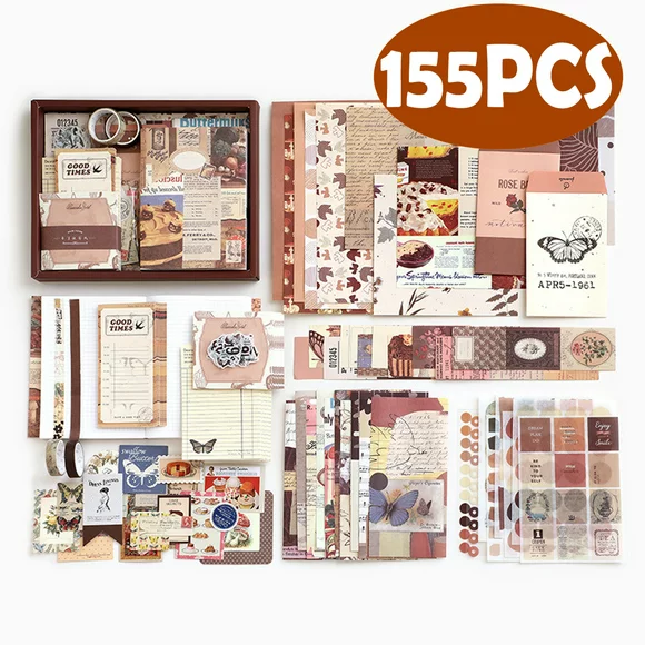DIY Scrapbook Kit Vintage Scrapbooking Supplies Scrapbook Paper Journaling Kit Perfect Gift for Teen Girl Kid Women 155PCS