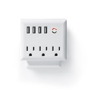 Merkury Innovations 4.2A USB Wall Charger 3-Outlet Extender with 4 USB Ports and Phone Stand, White