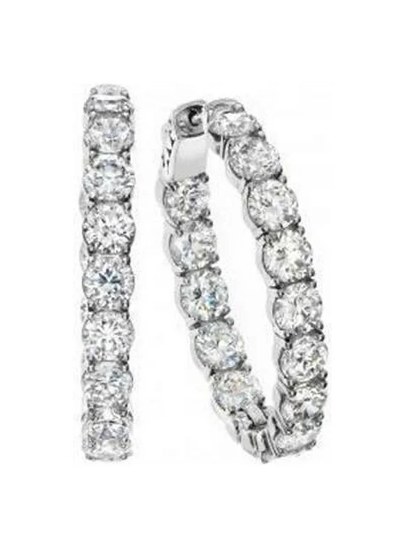 Harry Chad Enterprises  3.90 CT Round Cut Sparkling Diamonds Women Hoop Earrings - 14K White Gold