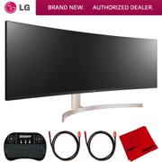 LG 49WL95C-W 49 inch Class 32:9 UltraWide Dual QHD IPS Curved LED Monitor Bundle with Deco Gear 2.4GHz Wireless Backlit Keyboard Smart Remote with Touchpad Mouse, 2x HDMI Cable and Microfiber Cloth