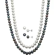Cultured Freshwater Pearl Sterling Silver Necklace and Stud Earring 4-Piece Set