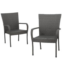 Noble House Outdoor PE Wicker Gray Stackable Club Chairs (Set of 2)