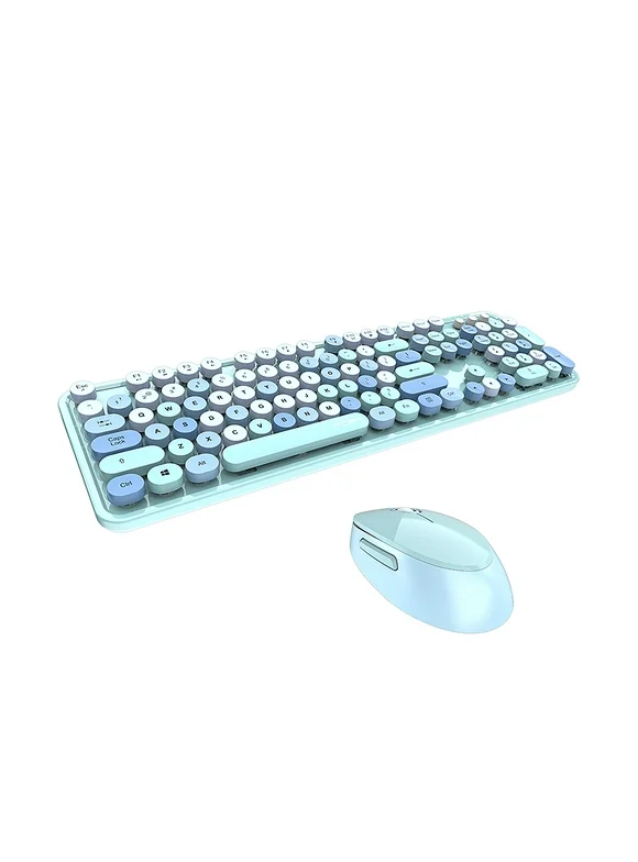 MOFii Wireless Keyboard and Mouse Set, Colorful Compact 2.4G Wireless 104 Keys Keyboard, Cute Retro Keyboard with Circular Suspension Key Cap, for PC Desktop Computer Laptop, Blue