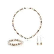 Gem Stone King Pink & White Cultured Freshwater Pearl Necklace Earrings Bracelet Set 7-8MM 18"