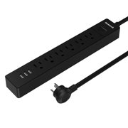 Nekteck Power Strip Flat Wall Plug with 6 AC Outlets, 15W 3-Port USB Charger for iPhone, iPad, Samsung Galaxys, Nexus, Tablets, HTC M9, Motorola, LG and More [10ft Cord, 6AC, 3 USB]