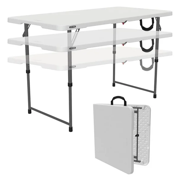 Lifetime 4 Foot Fold-in-Half Adjustable Height Table, Indoor/Outdoor Essential, White (80509)