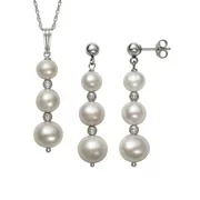 Cultured Freshwater Pearl and Sterling Silver Faceted Bead Pendant and Earring Set, 18"