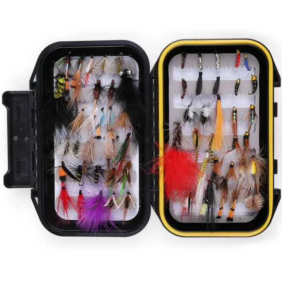 60 PCS Dry Wet Flies for Fly Fishing with Waterproof Fly Box - Woolly Bugger Flies, Nymph Flies, Streamers, Emergers, Caddis Fly Assortment for Trout Bass Salmon