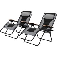 MF Studio Oversize XL Padded Zero Gravity Lounge Chairs Adjustable Recliner with Cup Holders Support 350lbs, 2 Pack (Grey)