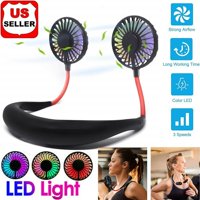 Hands Free Portable Neck Fan - Rechargeable Mini USB Personal Fan Battery Operated with 3 Level Air Flow, 7 LED Lights for Home Office Travel Indoor Outdoor Summer Gift Beach Gym (Black)