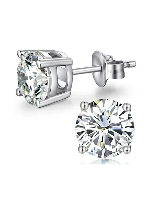 Paris Jewelry 10k White Gold 2 Ct Round Created White Sapphire Stud Earrings Plated
