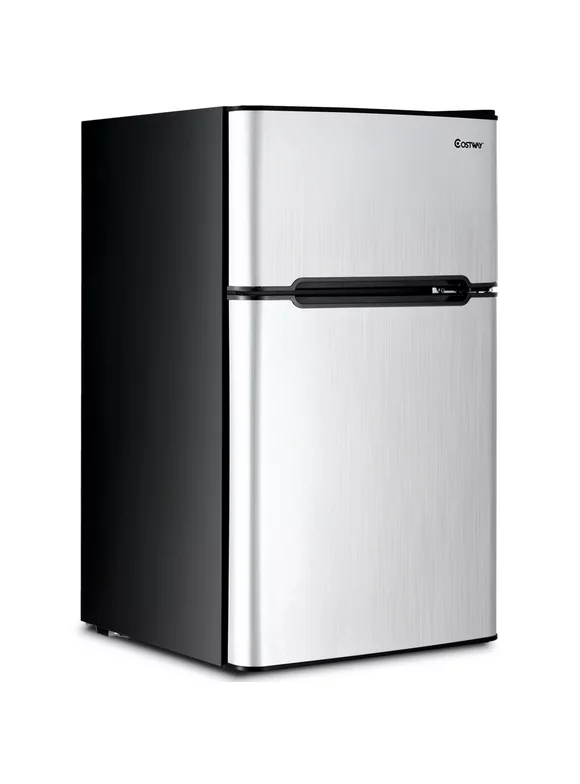 Costway Refrigerator Small Freezer Cooler Fridge Compact 3.2 cu ft. Unit, Grey