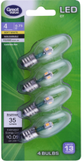 Great Value Led 0.75 Watts Soft White Clear C7 Candelabra Base Bulbs, 4 count