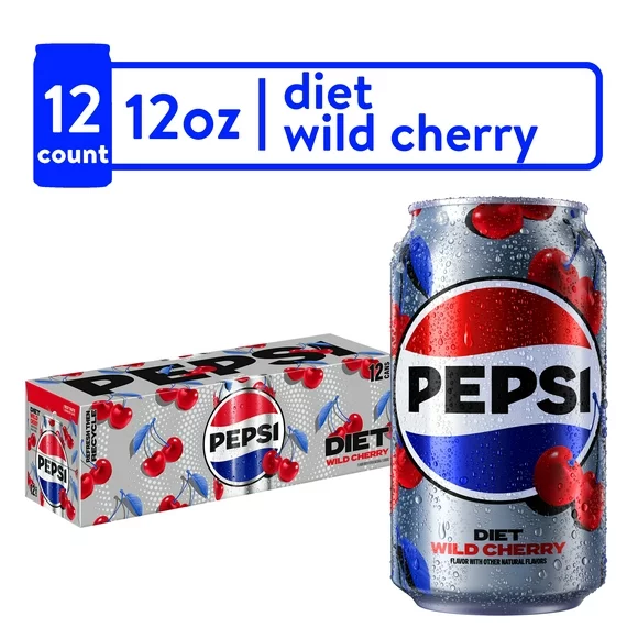 Diet Pepsi Cola Wild Cherry Soda Pop, 12 fl oz, 12 Pack Cans