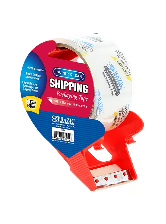BAZIC Super Clear Heavy Duty Packing Tape w/ Dispenser 1.88" x 27.3 Yards, 1-Pack