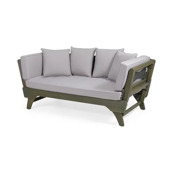 Noble House Finleigh Outdoor Acacia Wood Daybed, Gray, Teak Finish