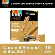 KIND THINS Caramel Almond & Sea Salt Bars, Gluten Free Bars, 4g Sugar, 0.74 OZ Bars (10 Count)