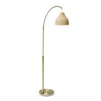 Antique Brass Arch Floor Lamp with Rattan Shade by Drew Barrymore Flower Home