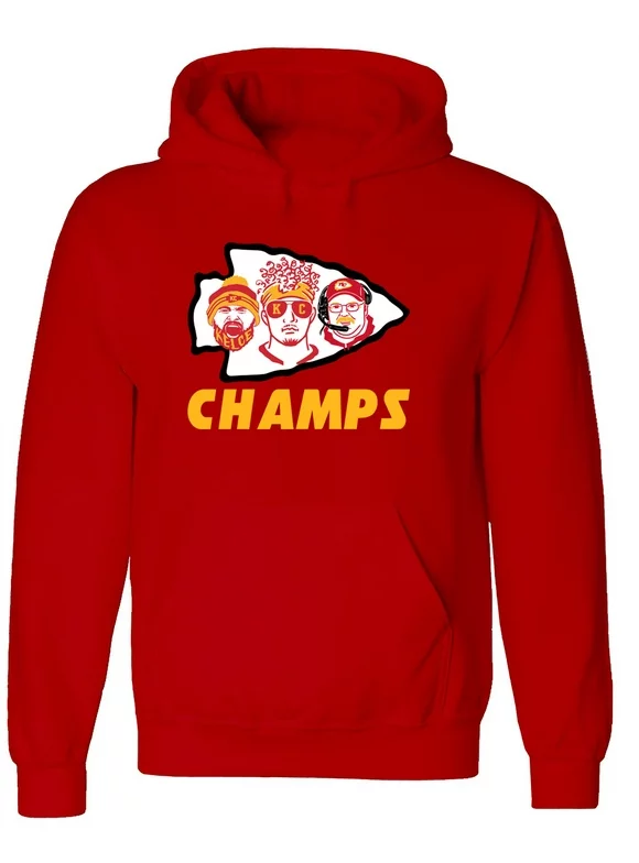 Red Chiefs Patrick Mahomes Travis Kelce Andy Reid 2023 Champions Champs Hooded Sweatshirt Hoodie