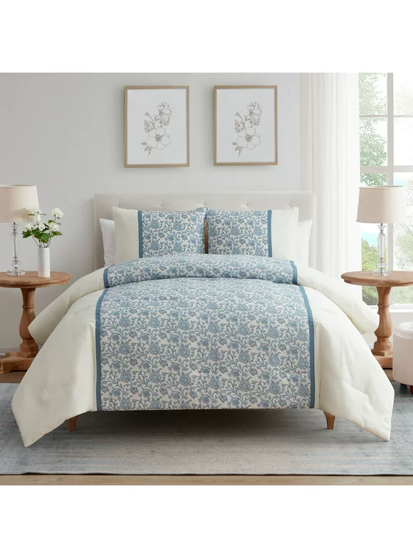 My Texas House Zinnea Multicolor Floral Poly-Linen 3-Piece Comforter Set, Full/Queen