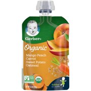 (Pack of 12) Gerber Organic Mango Peach Carrot Sweet Potato Oatmeal Toddler Food, 3.5 oz Pouches